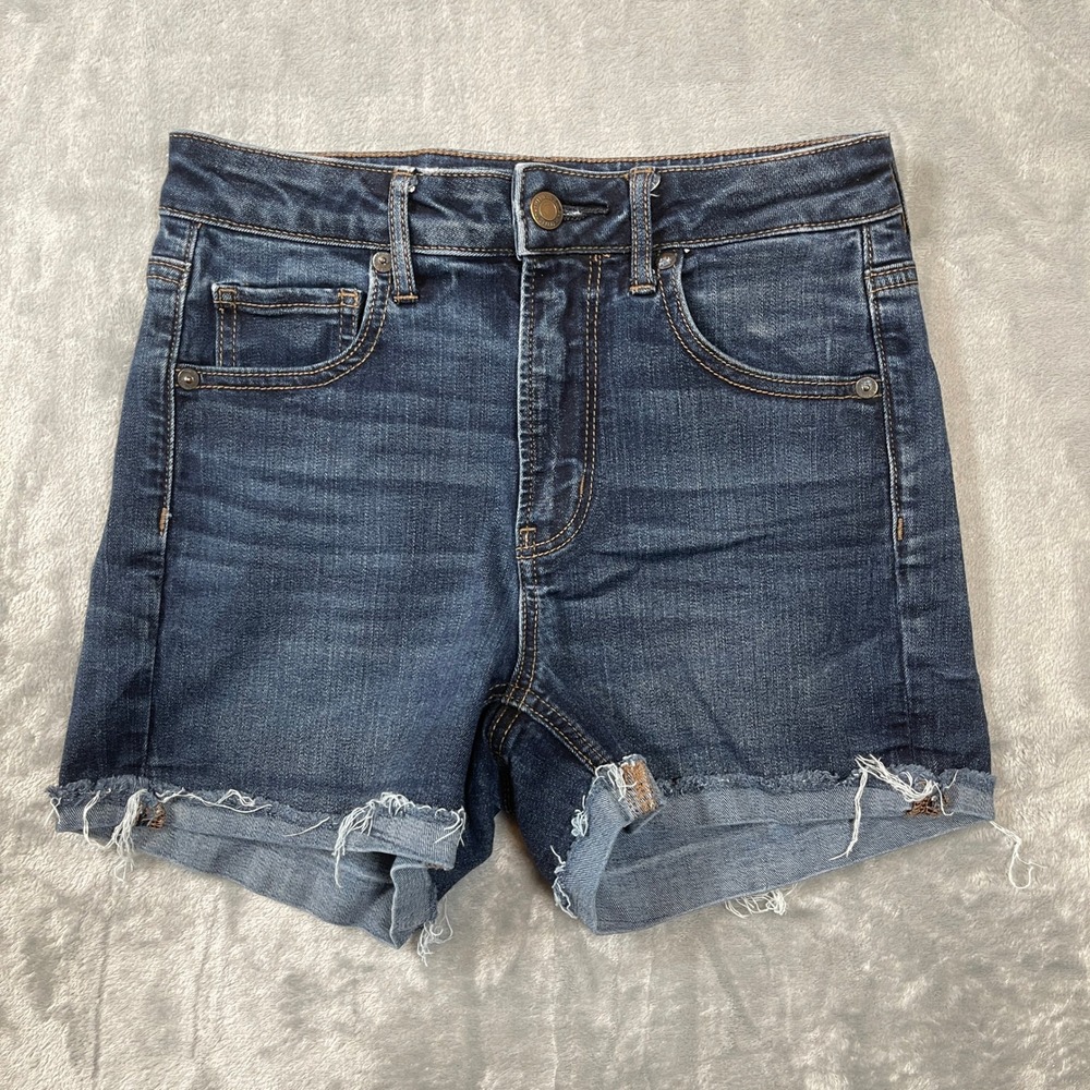 American Eagle Shorts Womens 4 Super Hi-Rise Shortie Dark Wash Raw Hem Denim